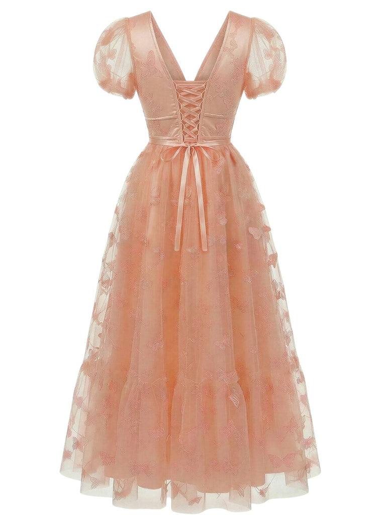 1930s Butterfly Floral Mesh Embroidered Maxi Dress - vintage dress, retro fashion for women