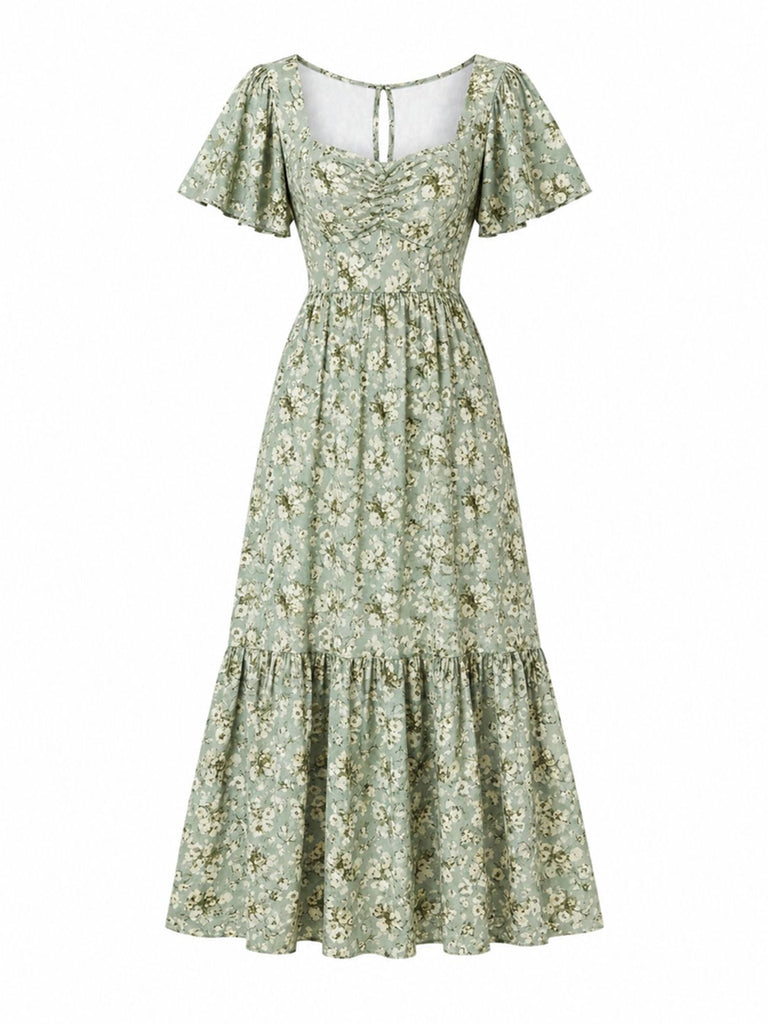Yellow 1930s Butterfly Flutter Sleeve Chiffon Dress, vintage dress, retro fashion - perfect for women who love vintage and retro fashion