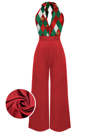 1930s Christmas Plaid Lace Patchwork Jumpsuit: timeless style reimagined