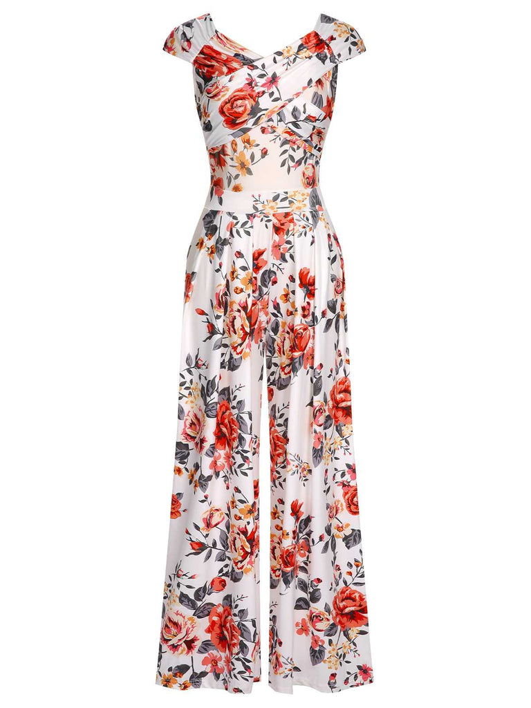 She finds her 1930s story in this 1930s Cold Shoulder Floral Jumpsuit