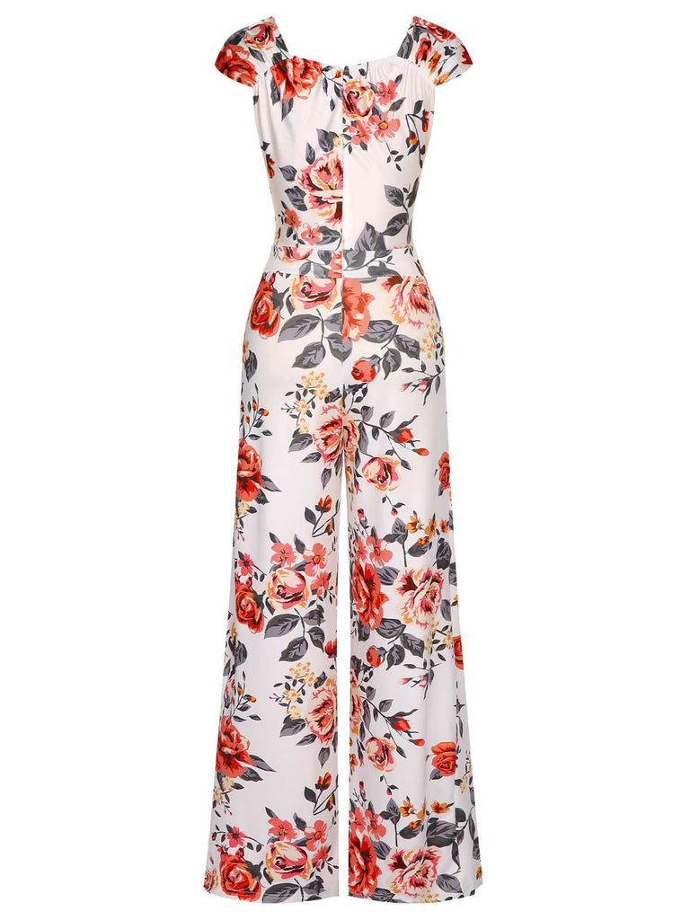 This 1930s Cold Shoulder Floral Jumpsuit whispers 1930s secrets to those who notice