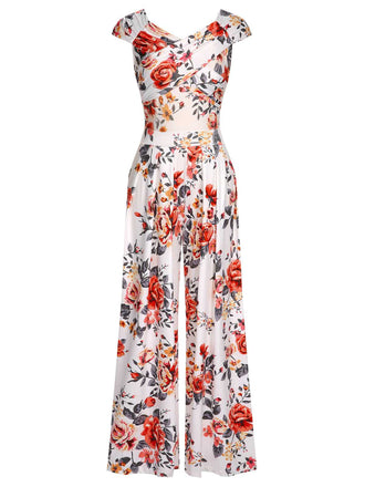 She finds her 1930s story in this 1930s Cold Shoulder Floral Jumpsuit