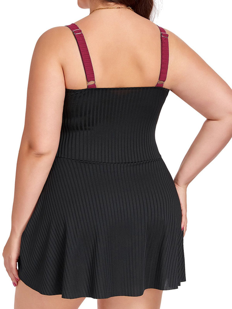 1930s Color Block Ribbed One-Piece Swimsuit, vintage swimsuit, pin-up swimwear, retro beach style, women, elegant
