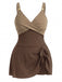 1930s Color Block Ribbed One-Piece Swimsuit, vintage swimsuit, pin-up swimwear, retro beach style, women, elegant