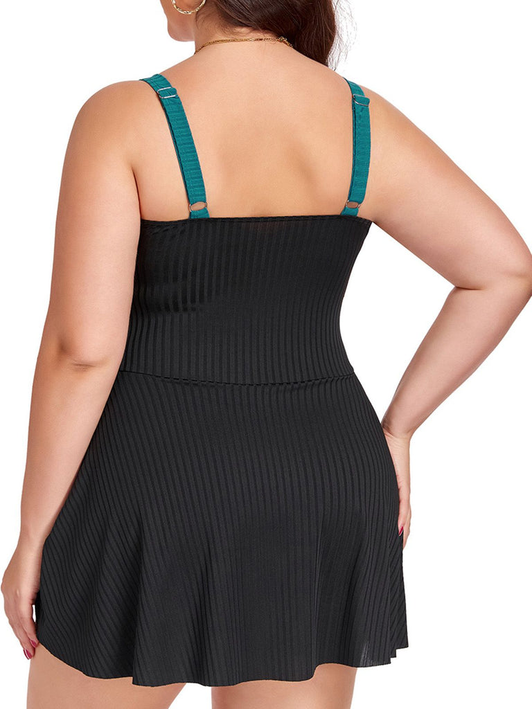 Plus Size 1930s Color Block Ribbed One Piece Swimsuit Retro Stage plus-size-1930s-color-block-ribbed-one-piece-swimsuit-retro-stage