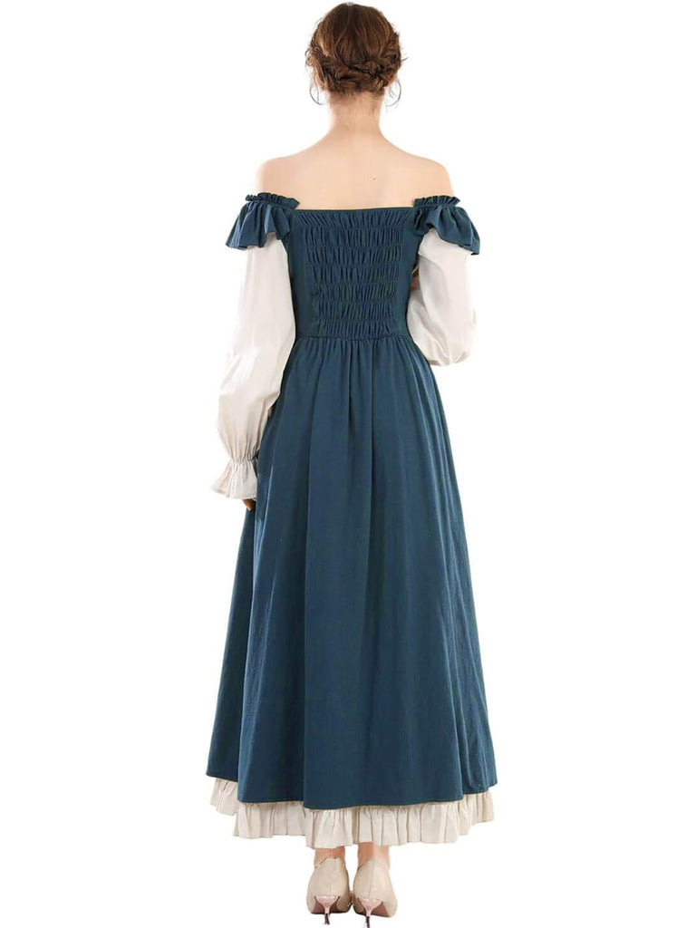 Renaissance Medieval Peasant Costume Off-Shoulder Lace-Up Puffy Sleeve Maxi Dress Renaissance Medieval Peasant Costume Off-Shoulder Lace-Up Puffy Sleeve Maxi Dress