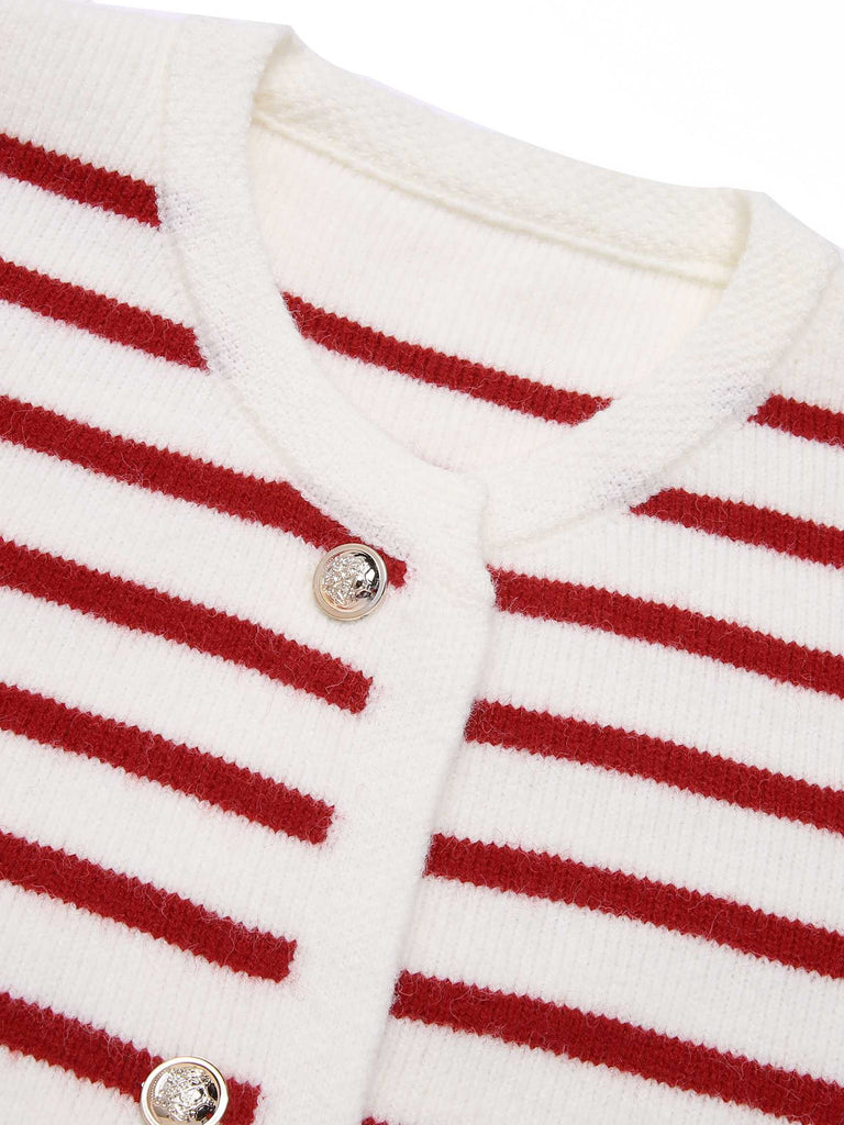 1930s Contrast Striped Long Sleeve Knitted Cardigan — 1930s vintage charm for her modern wardrobe