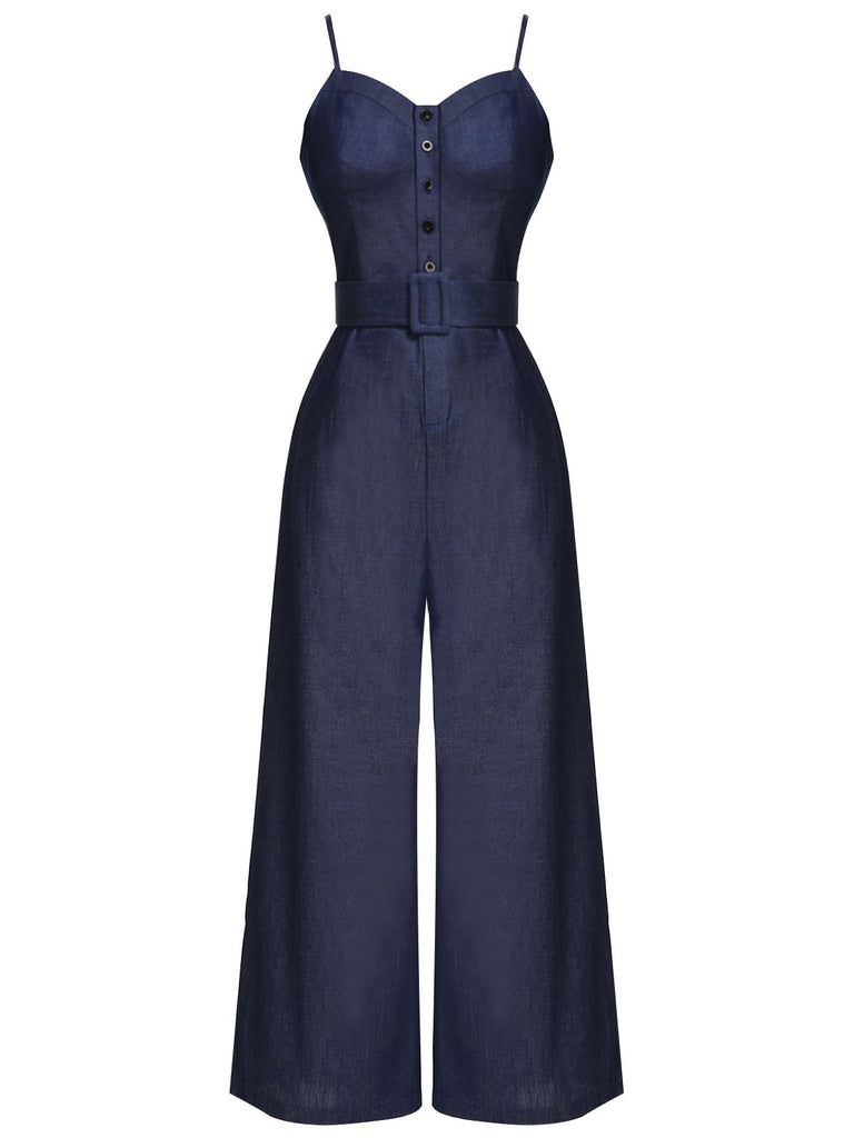 Navy Blue 1930s Cowboy Solid Strap Jumpsuit, vintage romper, retro jumpsuit - perfect for women who love vintage and retro fashion