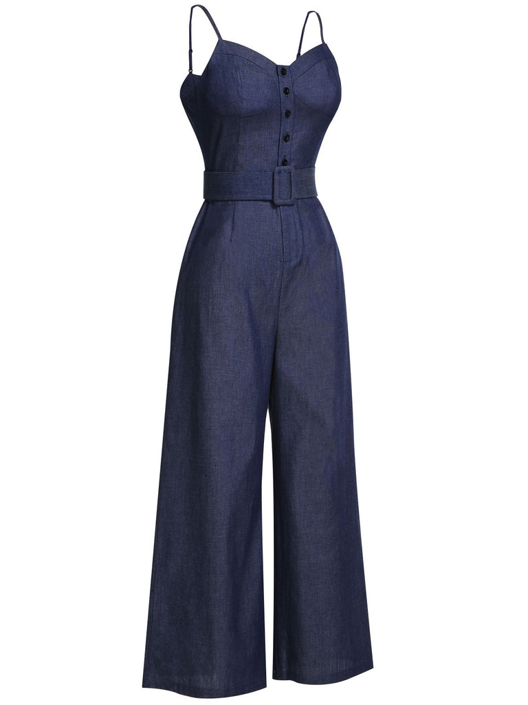Navy Blue 1930s Cowboy Solid Strap Jumpsuit, vintage romper, retro jumpsuit - perfect for women who love vintage and retro fashion