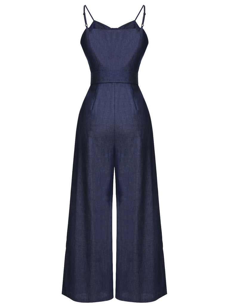 Navy Blue 1930s Cowboy Solid Strap Jumpsuit, vintage romper, retro jumpsuit - perfect for women who love vintage and retro fashion