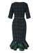 1930s Crew Neck Tartan Plaid Belted Mermaid Dress — the kind of 1930s dress that makes strangers smile