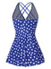 Detail close-up: 1930s 1930s Cross Straps Polka Dots Swimsuit, perfect for retro themed parties, vintage fashion enthusiasts and special occasions