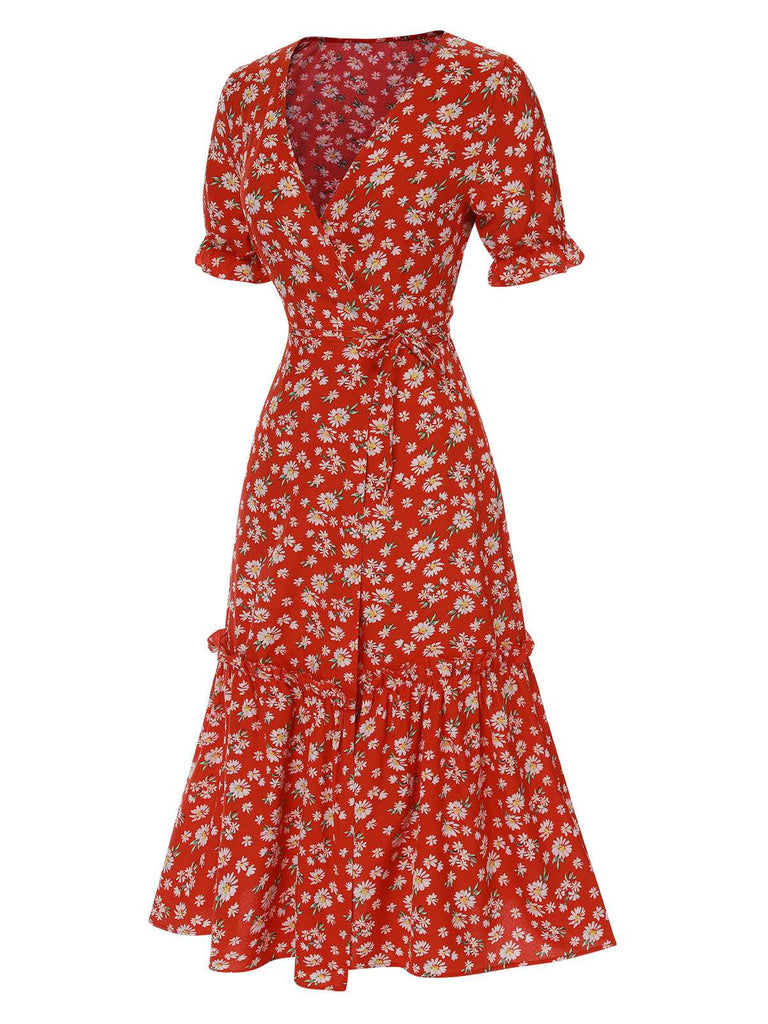 Back view: 1930s 1930s Daisy Surplice V-Neck Belte