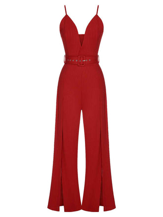 1930s Deep V-Neck Spaghetti Strap Wide-Leg Jumpsuit: timeless style reimagined