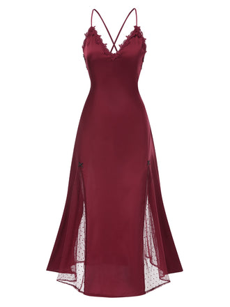Front view: 1930s 1930s Dots Sheer Satin Patchwork