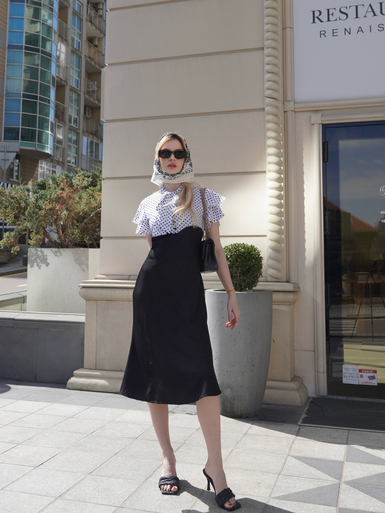 She slips into this 1930s Dots Tie Neck Mermaid Dress and suddenly it's a 1930s daydream