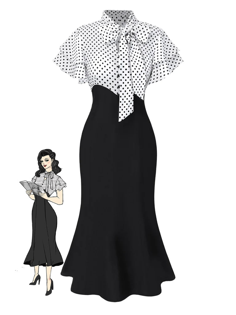 1930s Dots Tie Neck Mermaid Dress: where 1930s romance meets her modern spirit