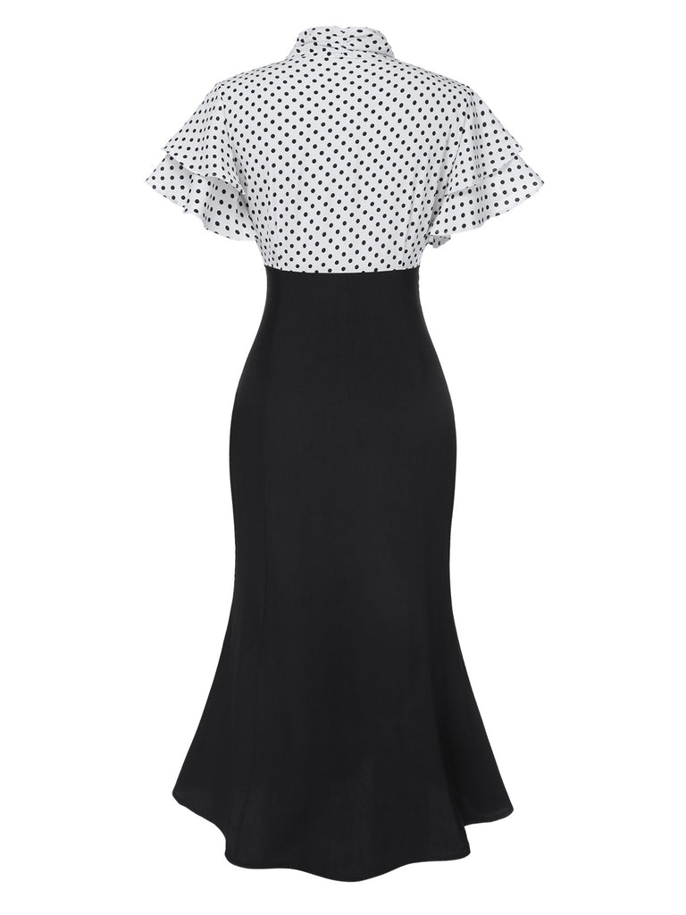 Retro Stage Black Dots Tie Neck Vintage Mermaid Dress Retro Stage Black Dots Tie Neck Vintage Mermaid Dress