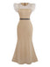 Beige 1930s Beaded & Feather Patchwork Mermaid Dress - vintage dress, retro fashion