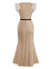 Beige 1930s Beaded & Feather Patchwork Mermaid Dress - vintage dress, retro fashion