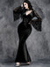 Black 1930s Halloween Lace Bell-Sleeve Bodycon Maxi Dress - vintage dress, retro fashion, classic black