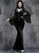 Black 1930s Halloween Lace Bell-Sleeve Bodycon Maxi Dress - vintage dress, retro fashion, classic black