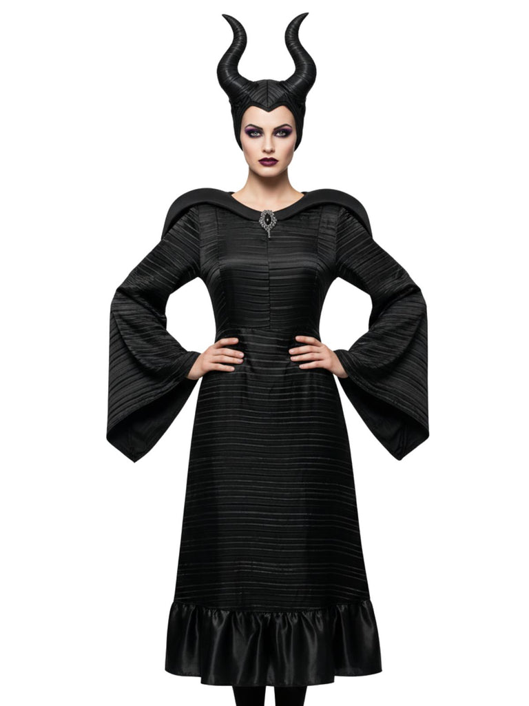 Black 1930s Halloween Maleficent Batwing Sleeve Dress Set - vintage dress, retro fashion, classic black