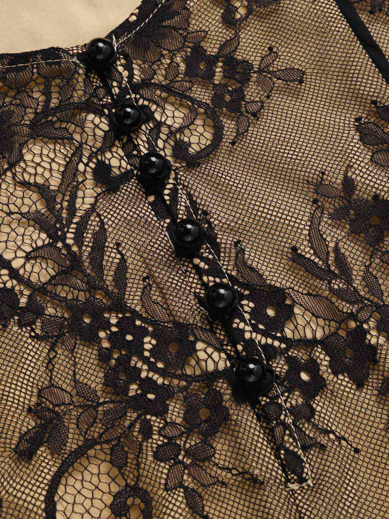 Black 1930s Lace Embroidered Halter Backless Fishtail Dress - vintage dress, retro fashion, classic black