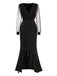 Black 1930s Solid V-Neck Sequined Irregular Hem Dress - vintage dress, retro fashion, classic black