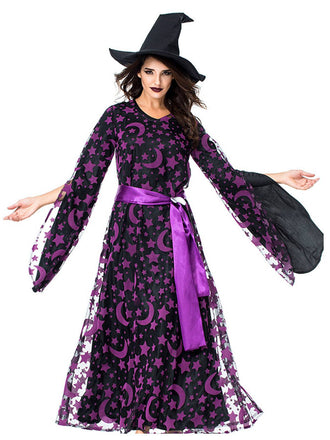 Deep Purple 1930s Star & Moon Batwing Sleeve Witch Dress Set - vintage dress, retro fashion