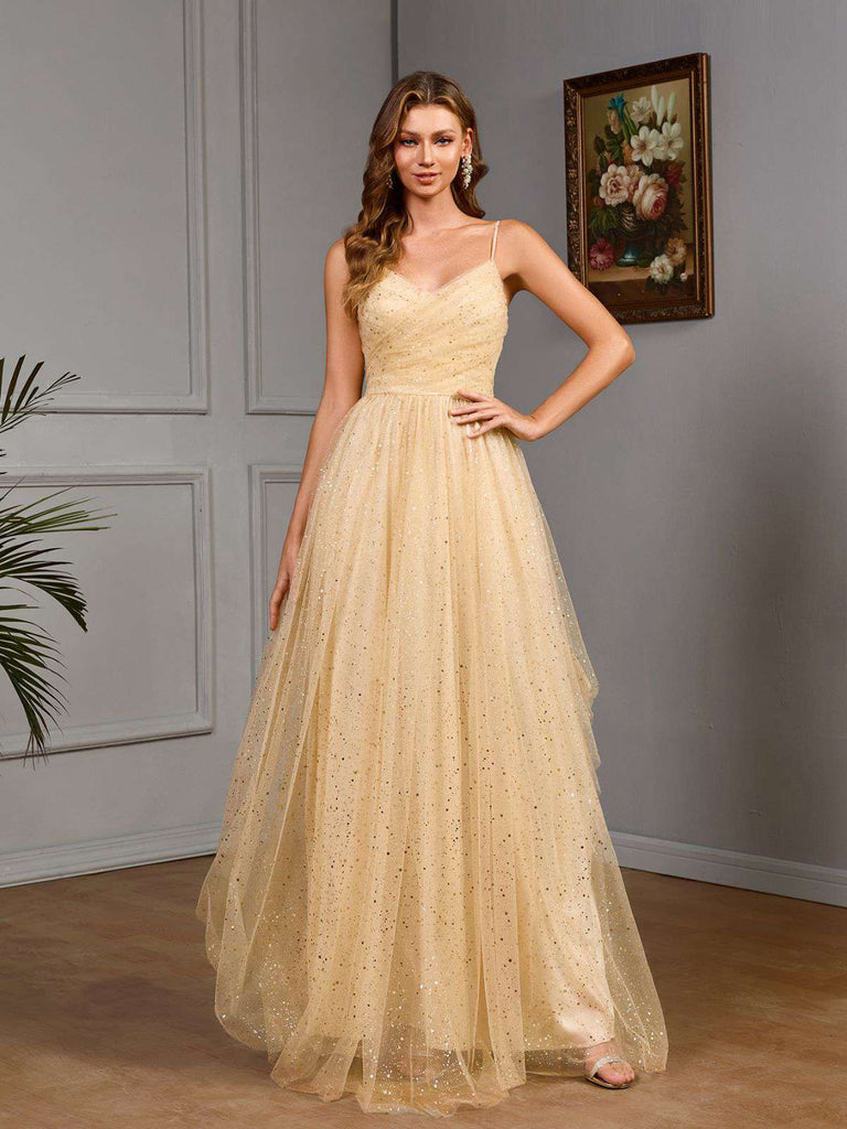 Gold 1930s Sequined V-Neck Mesh Spaghetti Strap Dress | Retro Stage Gold 1930s Sequined V-Neck Mesh Spaghetti Strap Dress | Retro Stage
