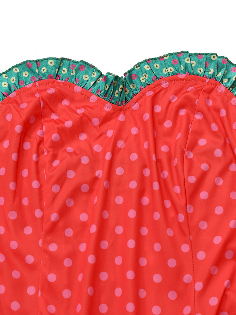 Christmas Martha May Whovier Costume Dress | Red & Teal Polka Dot Gown, Strapless Sweetheart, Includes Gloves Christmas Martha May Whovier Costume Dress | Red & Teal Polka Dot Gown, Strapless Sweetheart, Includes Gloves
