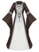 Khaki 1930s Halloween Medieval Bell Sleeve Floral Dress - vintage dress, retro fashion