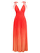 Orange 1930s Slip V-Neck Gradient Pleated Maxi Dress - vintage dress, retro fashion