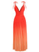 Orange 1930s Slip V-Neck Gradient Pleated Maxi Dress - vintage dress, retro fashion