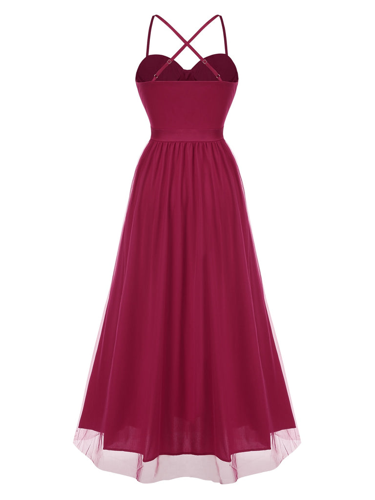 Red 1930s Solid Mesh Spaghetti Straps Evening Dress - vintage dress, retro fashion, elegant red