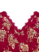 Red 1930s V-Neck Gold Foil Floral Mermaid Sheer Dress - vintage dress, retro fashion, elegant red