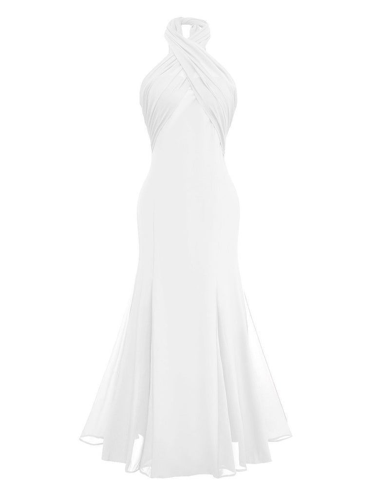 1930s Solid Chiffon Criss Cross Strapless Convertible Dress - vintage dress, retro fashion
