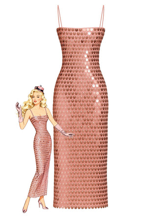 1930s Solid Sequined Back Slit Spaghetti Strap Dress - vintage dress, retro fashion