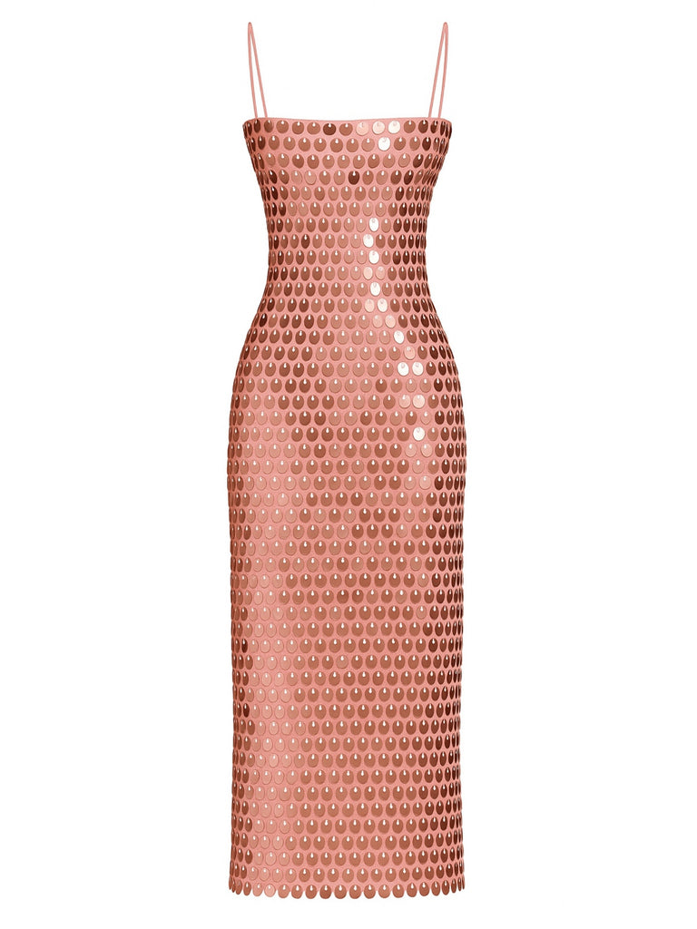 1930s Solid Sequined Back Slit Spaghetti Strap Dress - vintage dress, retro fashion