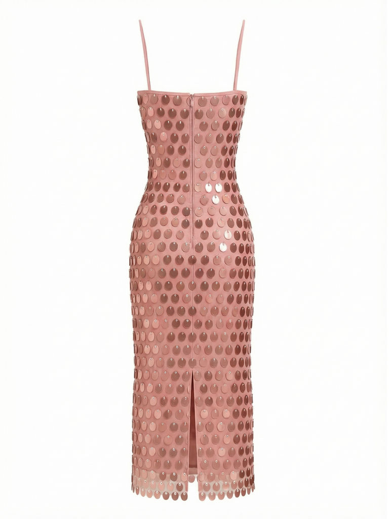 1930s Solid Sequined Back Slit Spaghetti Strap Dress - vintage dress, retro fashion