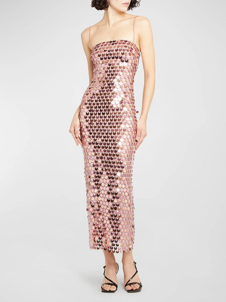 1930s Solid Sequined Back Slit Spaghetti Strap Dress - vintage dress, retro fashion