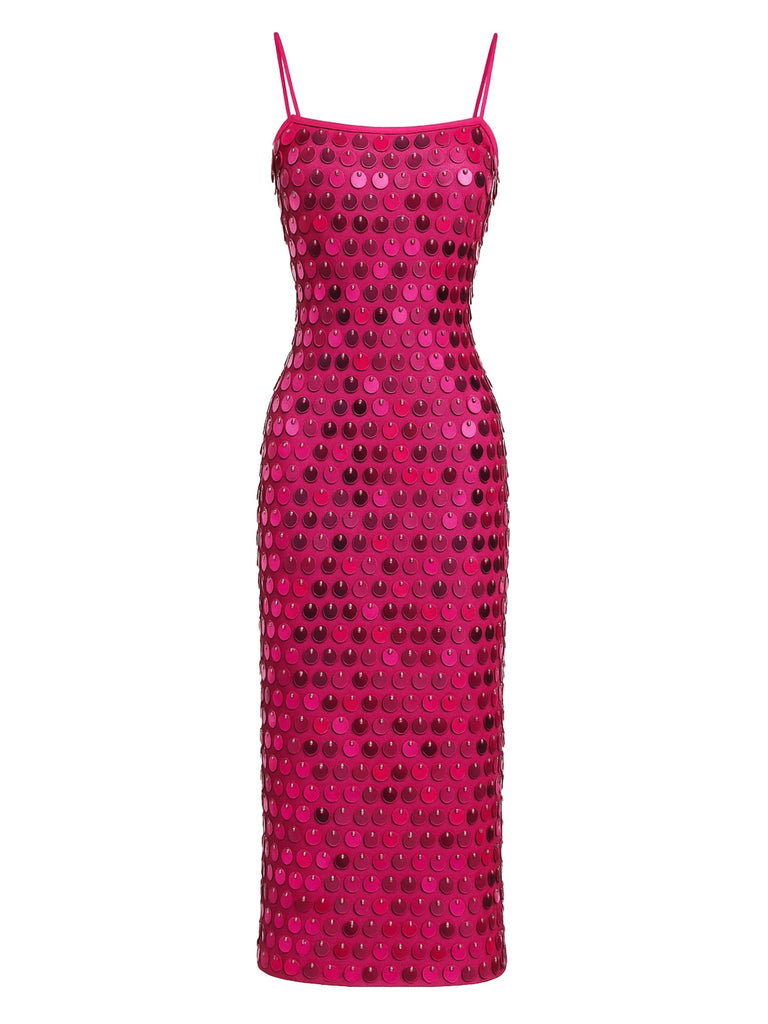 1930s Solid Sequined Back Slit Spaghetti Strap Dress - vintage dress, retro fashion