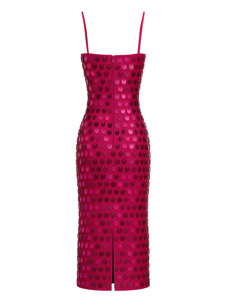 1930s Solid Sequined Back Slit Spaghetti Strap Dress - vintage dress, retro fashion