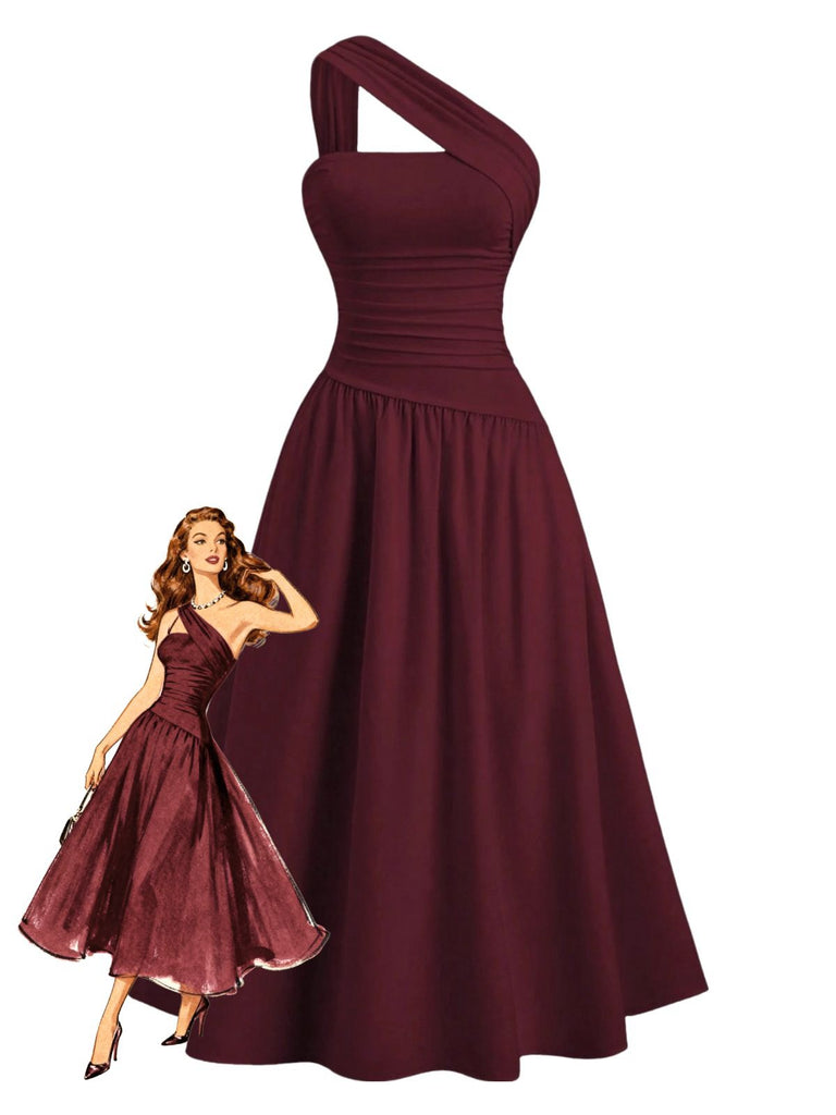 Burgundy One Shoulder Midi Dress