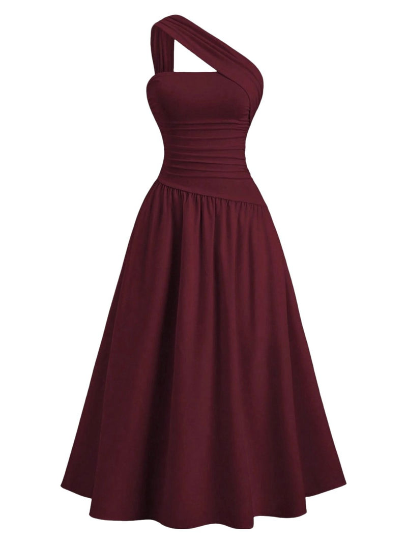 burgundy one shoulder dress Adelina Burgundy One-Shoulder Maxi Dress With Drape – Club L London
