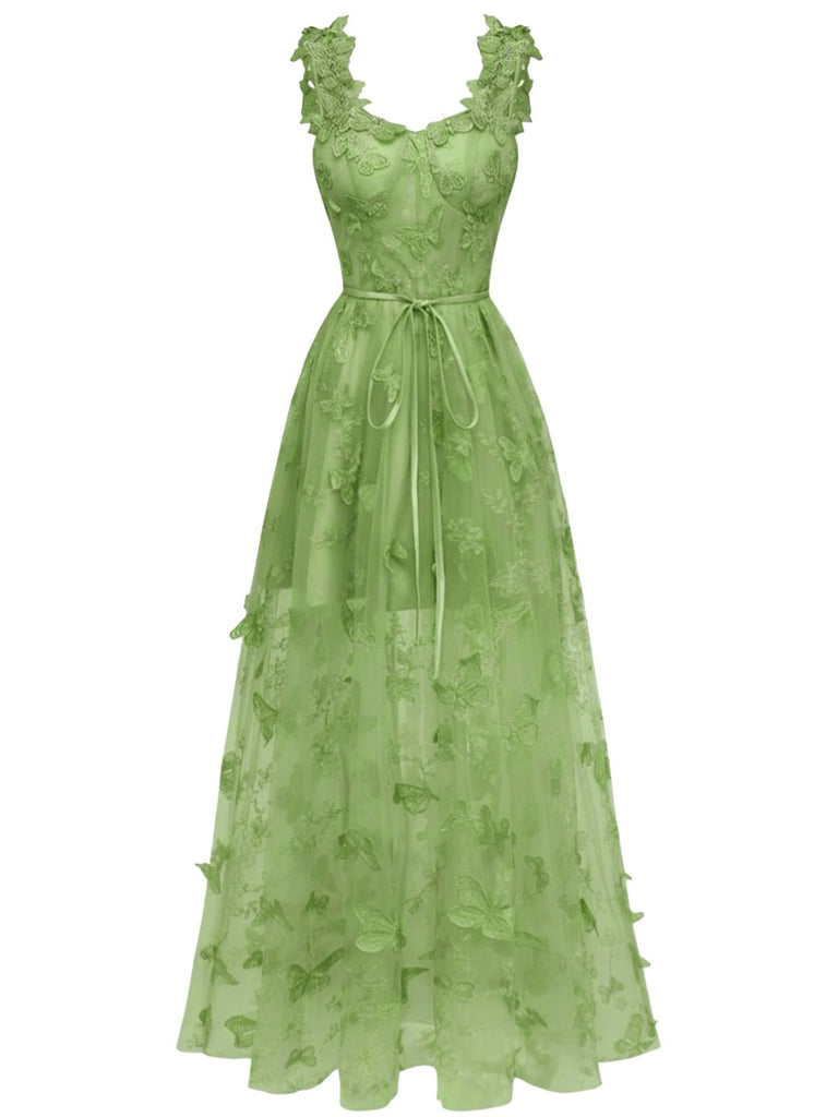 1930s Spaghetti Strap 3D Butterflies Mesh Maxi Dress - vintage dress, retro fashion