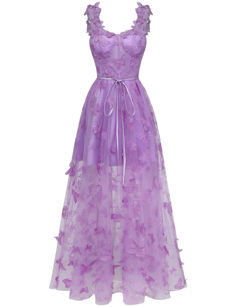 1930s Spaghetti Strap 3D Butterflies Mesh Maxi Dress - vintage dress, retro fashion