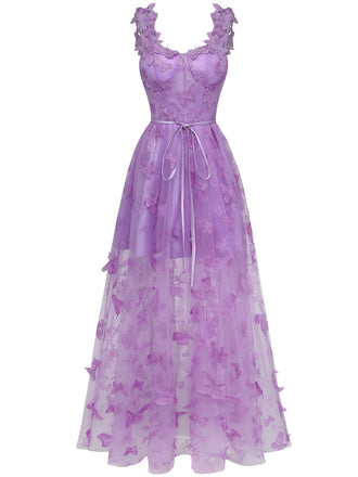 1930s Spaghetti Strap 3D Butterflies Mesh Maxi Dress - vintage dress, retro fashion