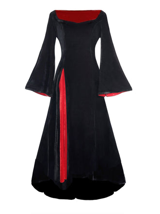 1930s Velvet Bell-Sleeve Wednesday Addams Style Dress - vintage dress, retro fashion